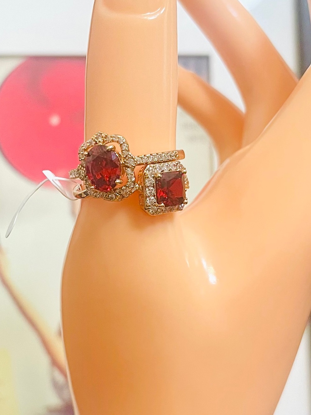 Red Garnet CZ Rose Gold Filled Stacking Rings 2 Piece Set